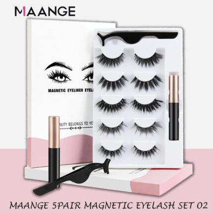 Maange 5Pair Magnetic Eyelashes, Magnetic Eyeliner & Tweezer Set 02
