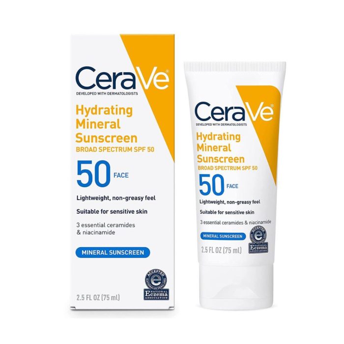 CeraVe Hydrating Mineral Face Sunscreen Broad Spectrum SPF 50 - 75ml - Image 1